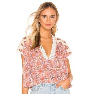 Free People Leilani Boho Floral Crochet Trim V-Neck Festival Top Small